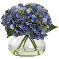 Aproape Natural mare înflorit hortensie flori artificiale cu vaza, Albastru