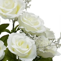 Mainstays Interior Artificial Trandafir Floral Bush, Culoare Albă, Înălțime Asamblată 17,5
