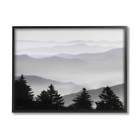 Stupell Industries pin copaci siluete Foggy Mountain Range Peaks fotografie Negru încadrată arta imprimare arta de perete, Design de Lori Deiter