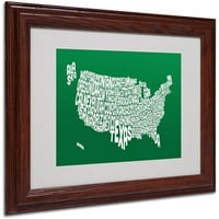 Marcă comercială Fine Art FOREST-Statele Unite ale Americii Harta Text Matted încadrată de Michael Tompsett