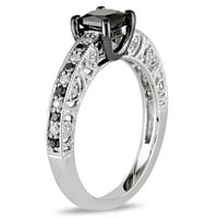 Miabella femei Carat TW Printesa-Cut și rotund-Cut negru și alb diamant Sterling Silver Vintage inel de logodna