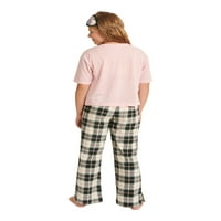 Set de pijama cu mânecă scurtă și pantaloni lungi Justice Girls cu mască de somn, Set din 2 piese, Dimensiuni 5 și Plus