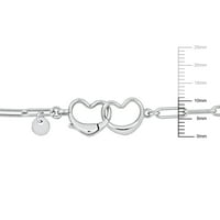 Miabella femei argint Hârtie Clip Link brățară W dublu inima incuietoare-7.5 lanț Oval