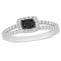 Carat TW diamant alb-negru 14kt Aur Alb Split-Gamba Halo inel de logodna