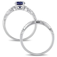 Miabella femei Carat T. G. W. rotund-Cut creat safir albastru și Carat T. W. diamant 10kt aur alb inel de mireasa Set