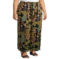 Romantic Gypsy femei Plus Dimensiune florale Largi picior pantaloni cu fante