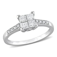 Miabella femei carate T. W. Princess și rotund-Cut diamant 10kt Aur Alb Quad inel de logodna