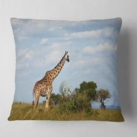 Designart Girafa mare în Savannah-peisaj imprimat arunca perna-18x18