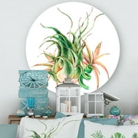 Designart 'Tropical frunze aer plante suculente pe alb' Farmhouse cerc metal perete Art-Disc de 23