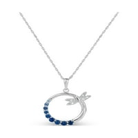 Creat albastru și alb Sapphire Sterling Silver gradat cerc de pietre cu Dragonfly pandantiv, 18