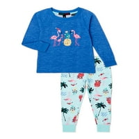 Potrivire Familie Crăciun Pijamale Copii Flamingo Frost 2 Piese Pijama Set
