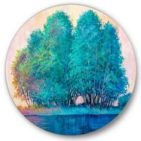 Designart 'impresie de copac de culoare albastră de Lakeside' Lake House Circle Metal Wall Art-Disc de 11