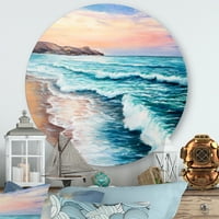 Designart 'Sunrise Glow on the Ocean Waves III' Nautical & Coastal Circle Metal Wall Art-Disc de 23