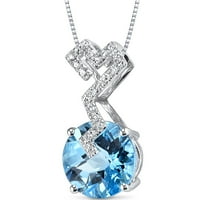3. carate Swiss albastru Topaz și diamant Pandantiv colier din aur alb 14K, 18
