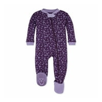Pijamale de dormit Burt ' s Bees Baby Baby Girl, pijamale cu picioare antiderapante cu fermoar, bumbac Organic
