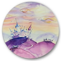Designart 'Fairy Tale Kingdom Palace on Purple Mountain Top' cerc de artă pentru copii artă de perete din metal-Disc de 23