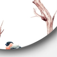 Designart 'little Birds Sitting On the Tree branch III' artă tradițională de perete din metal cerc-Disc de 29