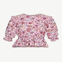 Scoop femei imprimate Peplum Top cu mâneci scurte