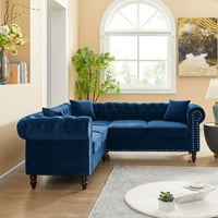 Canapea tapițată Aukfa 80, canapea cu smocuri cu nasturi adânci din catifea în formă de l, cu perne pentru sufragerie