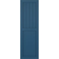 Ekena Millwork 18 W 47 h true Fit PVC Farmhouse combinație cu panou plat obloane cu montare fixă, Sojourn Blue