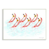 Stupell Industries si Flamingoes păsări înot sincronizat șepci florale artă grafică artă Neîncadrată imprimare artă de perete,