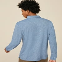 Tricou Polo din Jersey texturat cu mânecă lungă pentru bărbați