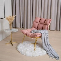 Scaun tapițat din catifea Aukfa, scaun Modern fără brațe cu picioare metalice pentru dormitor, living,scaun accent cu picioare aurii,șezlong de agrement, Roz