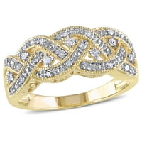 Miabella femei carate TW diamant aur galben Flash placat cu argint Sterling Împletitură inel