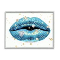 Stupell Industries bijuterii cu diamante detaliu Glam buze albastre îndrăznețe artă de perete încadrată, 16, Design de Madeline