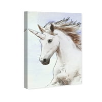 Wynwood Studio Fantasy și Sci-Fi Wall Art Canvas printuri 'Grațios Unicorn acuarelă' creaturi fantastice-Alb, Violet