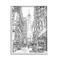 Stupell Urban City Metropolis One World Trade Center Călătorii Și Locuri Desen Artă Încadrată Albă Imprimare Artă De Perete