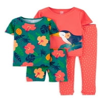 Carter ' s Child Of Mine Baby and Toddler Girl Tricou confortabil, set de pijamale scurte și pantaloni, 4 Piese, 12M-5T
