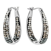 Sterling Silver Multi Negru Cristal Hoop Cercei