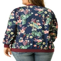 Femei Plus Dimensiune florale fermoar Raglan mâneci Bomber jacheta