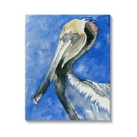 Stupell Industries Vivid Pelican Wildlife Bird Albastru acuarelă detaliu pictură Galerie învelită pânză imprimare artă de perete,