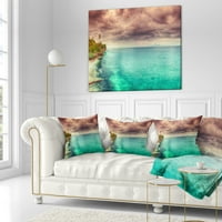 Designart Verde Apus de soare vedere panoramică - Seascape fotografie arunca perna-18x18