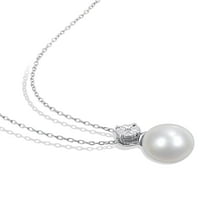 Pandantiv din argint Sterling cu accent de perle și diamante cultivate în apă dulce