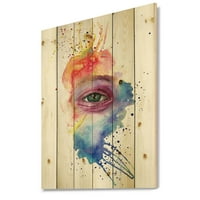 Designart 'detaliu de ochi în Portret de față în culoarea curcubeului' Imprimeu boem și Eclectic pe lemn Natural de pin