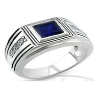 Sterling Silver Square Creat Safir & Cubic Zirconia Mens Inel