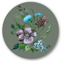 Designart 'turcoaz și violet flori de primăvară' cerc tradițional de artă de perete din Metal-Disc de 11