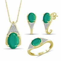 Carat T. G. W. smarald și diamant alb Accent 14k aur peste argint set de bijuterii din 3 piese