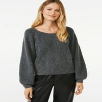 Scoop femei Boucle tricot pulover