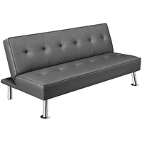 Canapea extensibilă futon din piele Fau Convertibilă Smilemart cu picioare metalice cromate, Gri