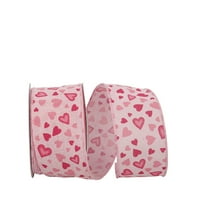 Hârtie Ziua Îndrăgostiților panglică, inimi roz, 2.5 în 10yd, 1 pachet
