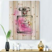 Designart 'parfum Chanel Five Pink Strokes' Imprimeu francez de țară pe lemn Natural de pin