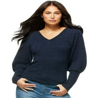 Sofia Jeans by Sofia Vergara pulover cu gât în V pentru femei cu mâneci bluzon