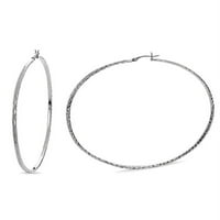 Sterling Silver Diamant Tăiat Pătrat Tubing Hoop Cercei