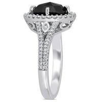 Miabella 1-Carat T. W. diamant alb-negru 14k aur alb Halo inel de logodna