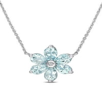 2 carate T. G. W. Aquamarine și diamant Accent 14kt aur alb colier de flori