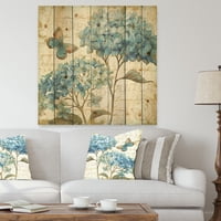 Designart 'Butterfly Blue Flower Garden II' Imprimeu fermă pe lemn Natural de pin